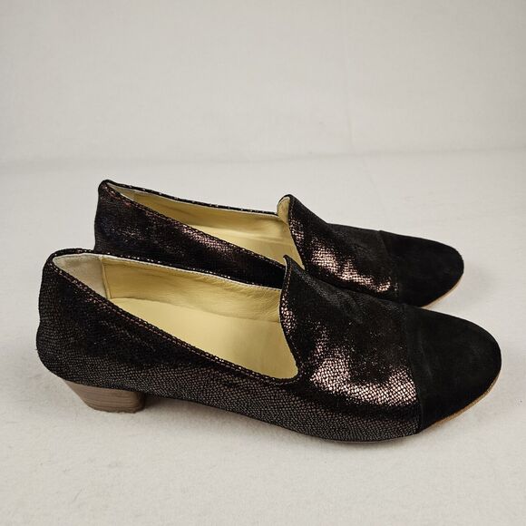 Kudeta Leather Loafers Handcrafted Italian Designer Size 40 Sparkle Suede Heel - Picture 5 of 16